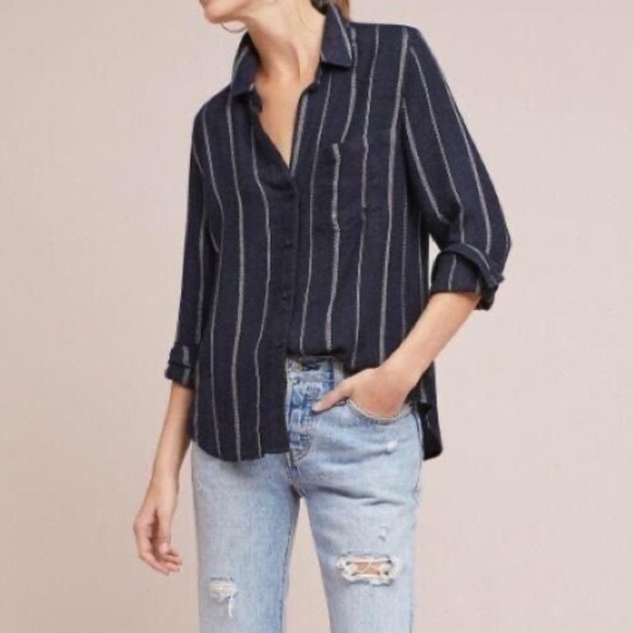 Cloth & Stone Striped Button Front Shirt Medium Blue Long Sleeve - Picture 1 of 9